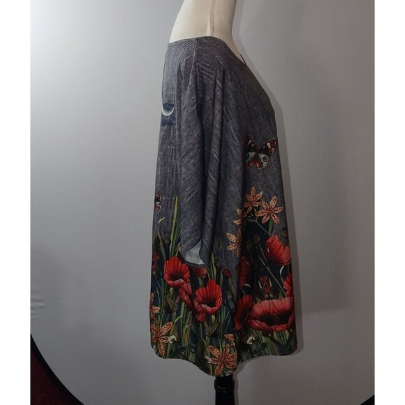 Plus Size 3XL Butterfly & Poppy Print Tunic Dress With Moon & Castle Design - Picture 2 of 6